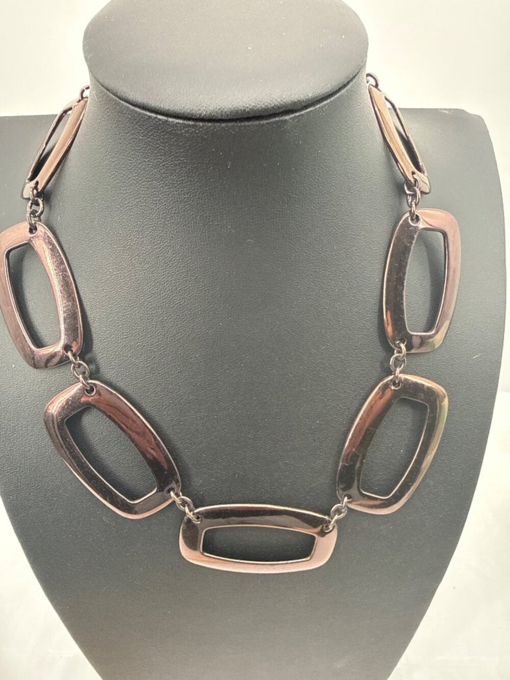 Bill Blass Vintage Geometric Rectangle Link Statement Necklace Copper Bronze